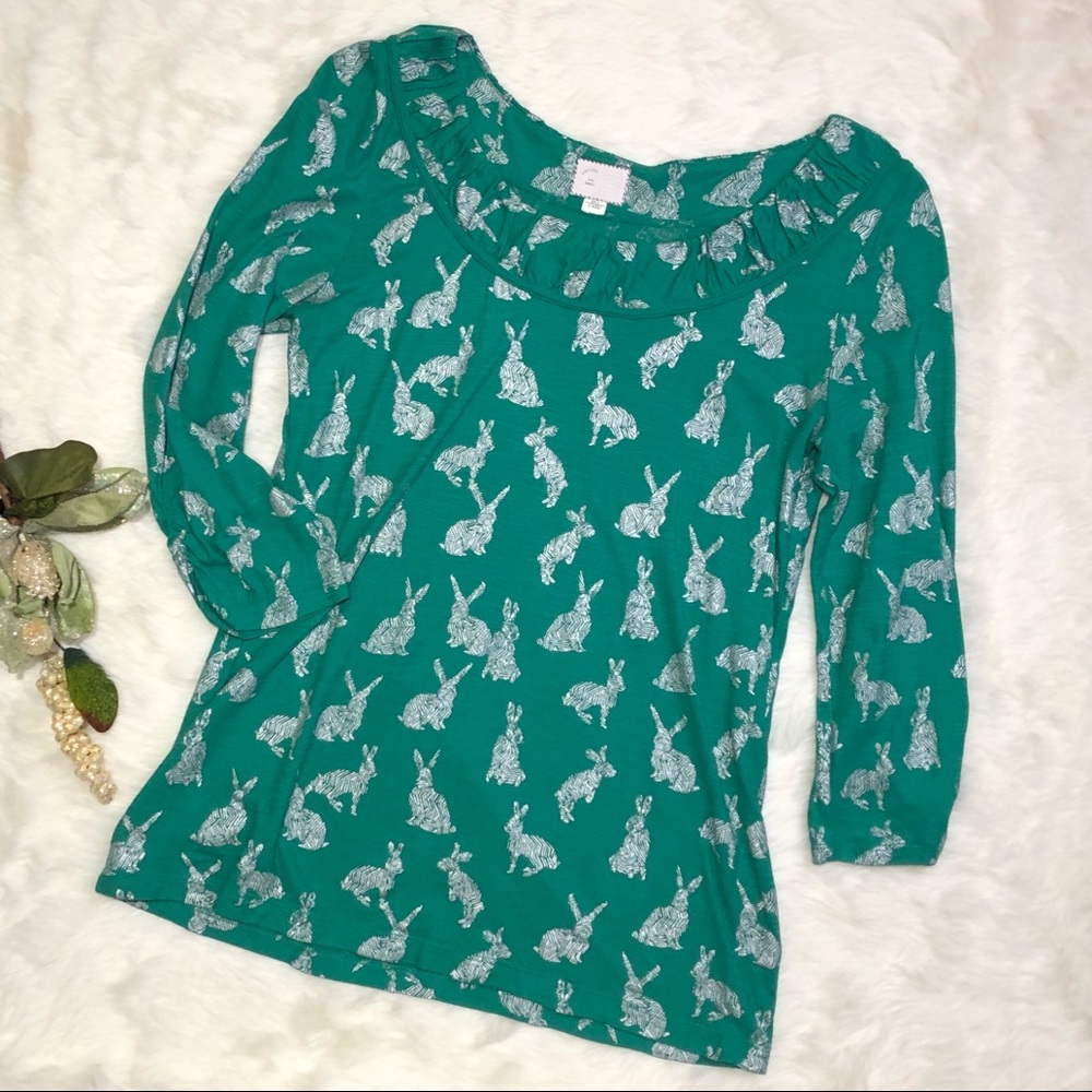 ANTHROPOLOGIE Creature Comforts Green Rabbit Tee